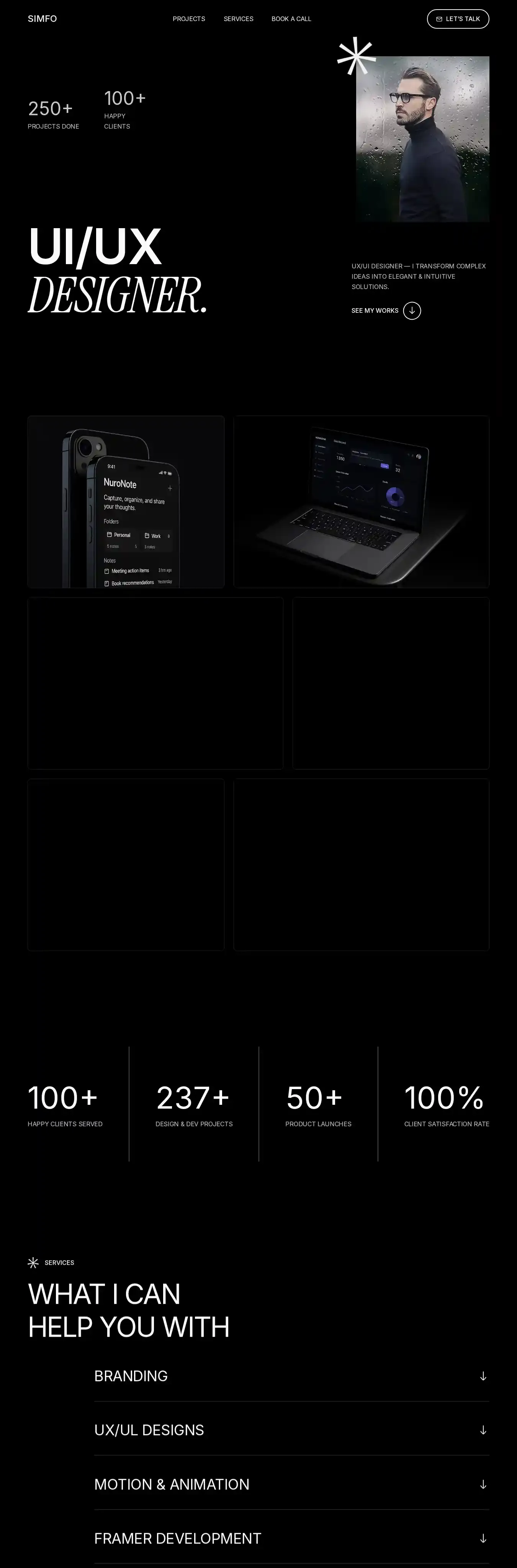 Simfo home page on desktop