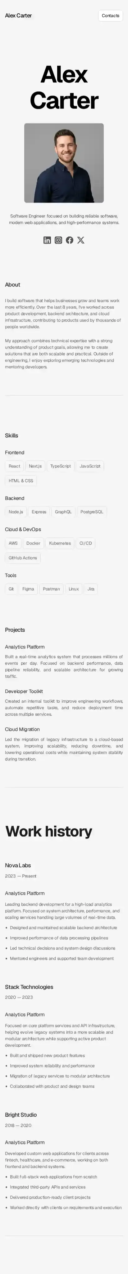 Simfolio home page on mobile