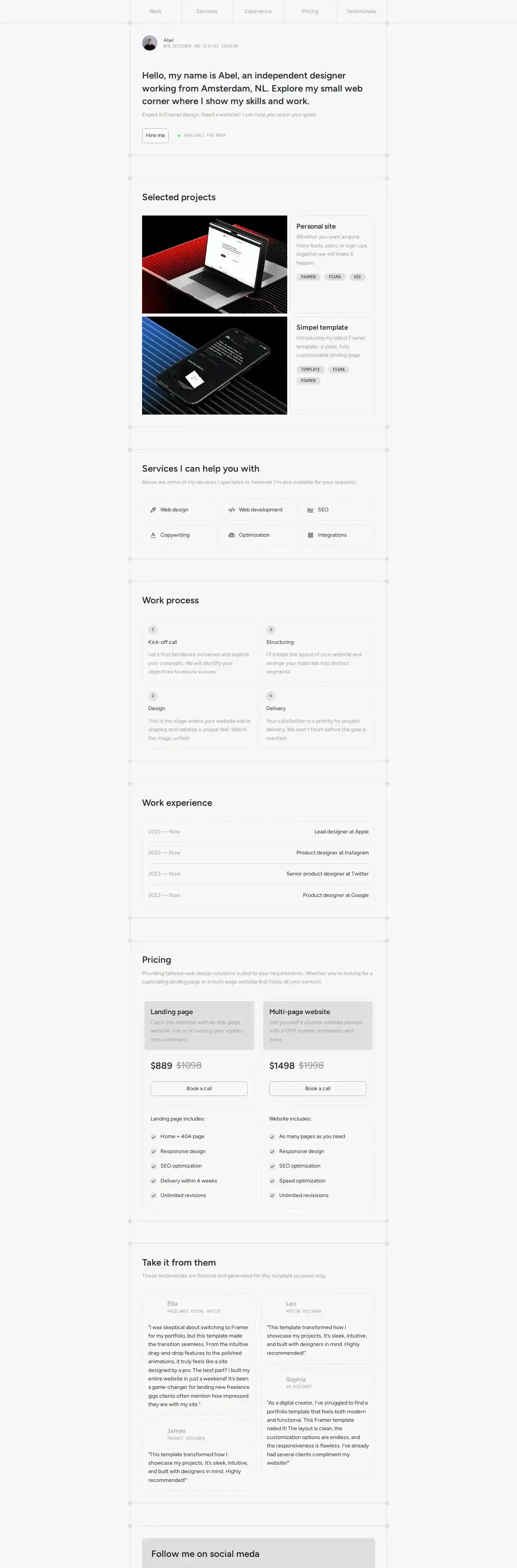 Simpel home page on desktop