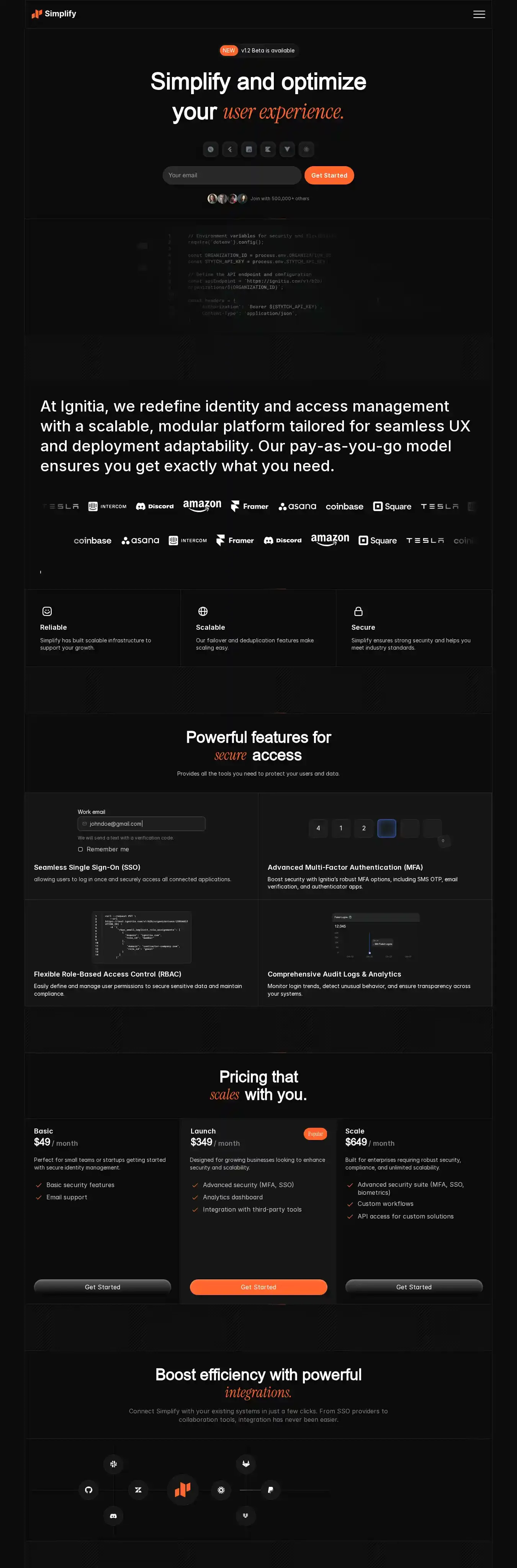 Simpli home page on desktop
