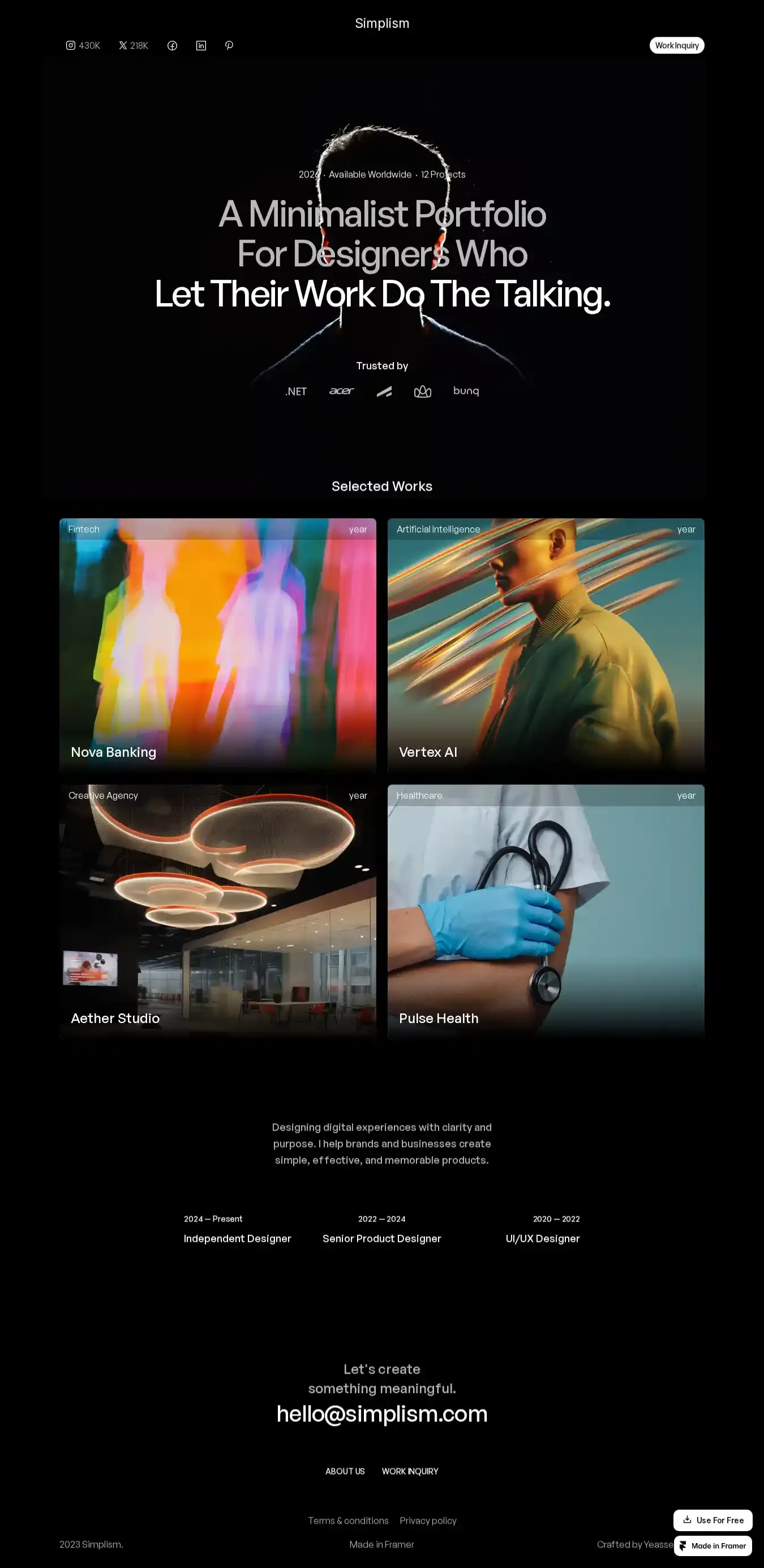 Simplism home page on desktop