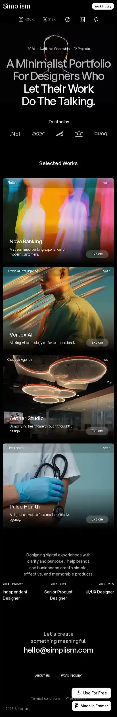 Simplism home page on mobile