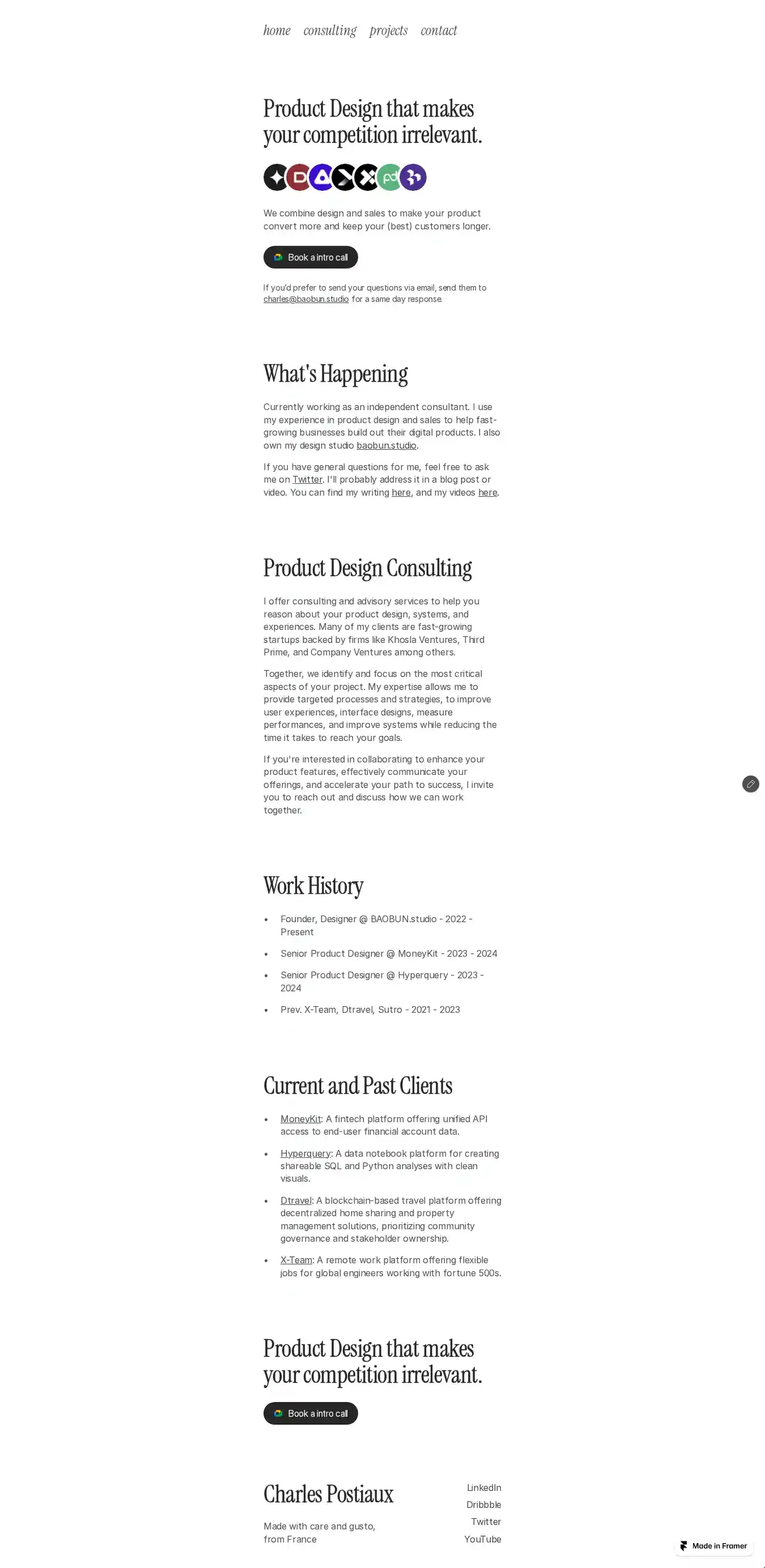 Simplistic home page on desktop