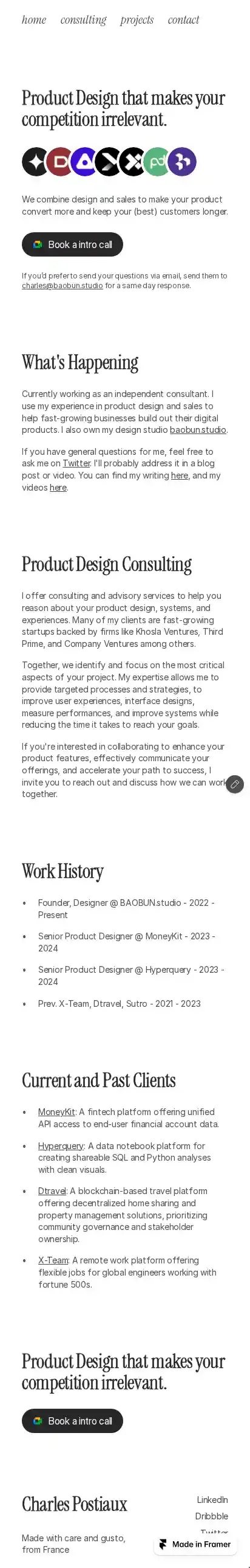 Simplistic home page on mobile