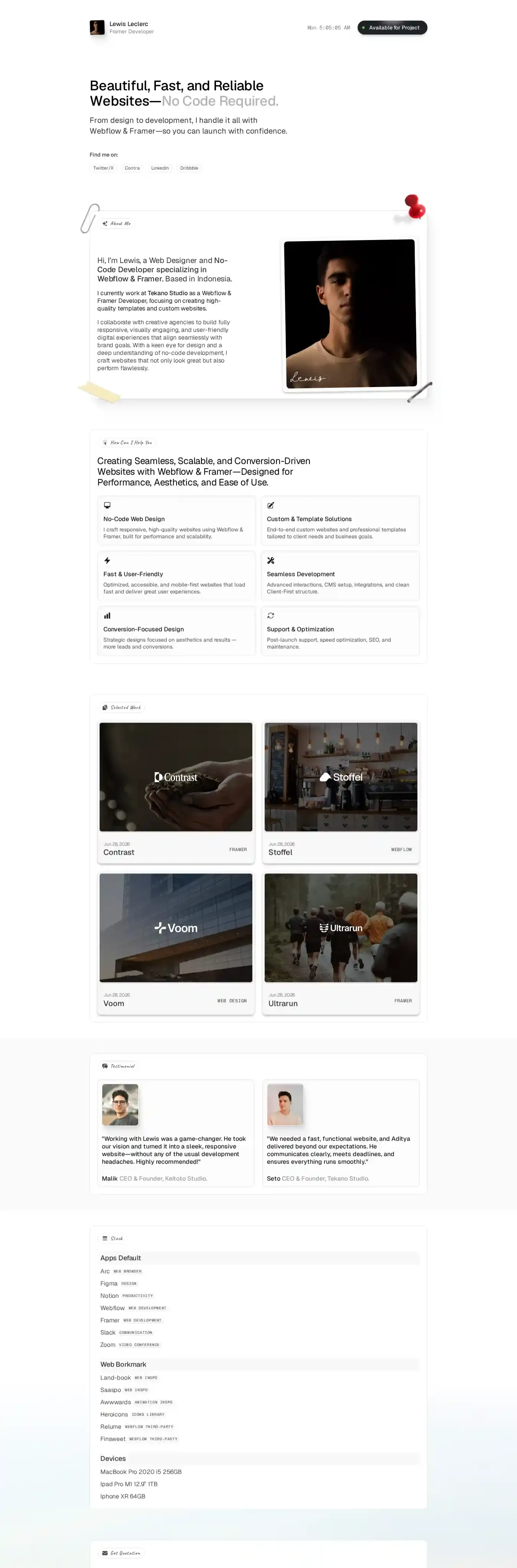 Simplyfolio home page on desktop