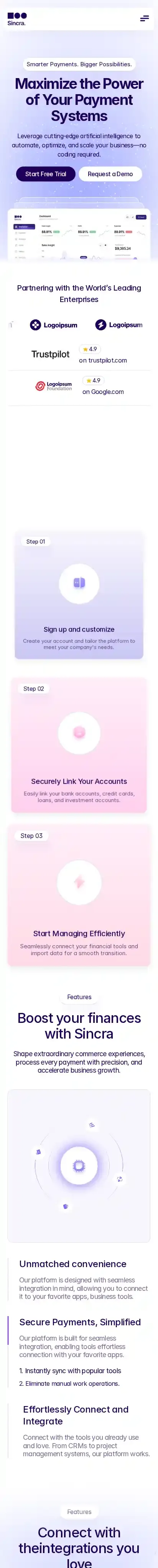 Sincra home page on mobile