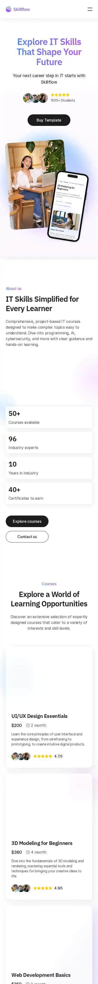 Skillflow home page on mobile