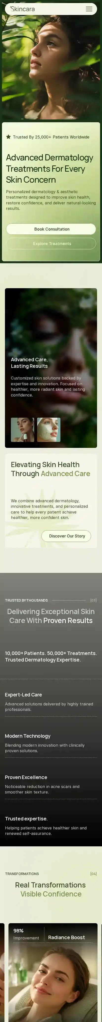 Skincara home page on mobile