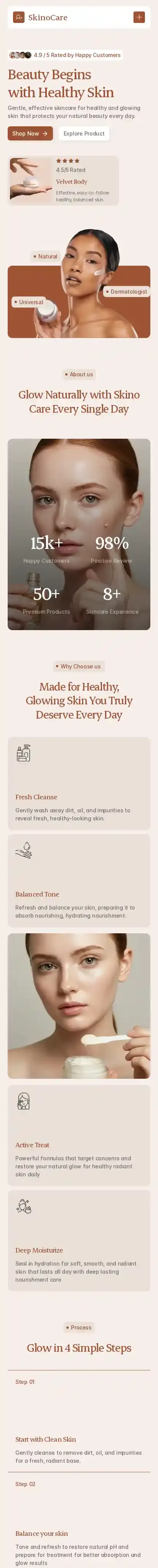 Skinocare home page on mobile