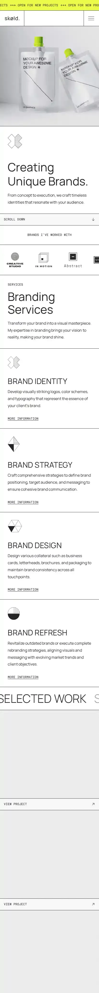 Skold home page on mobile