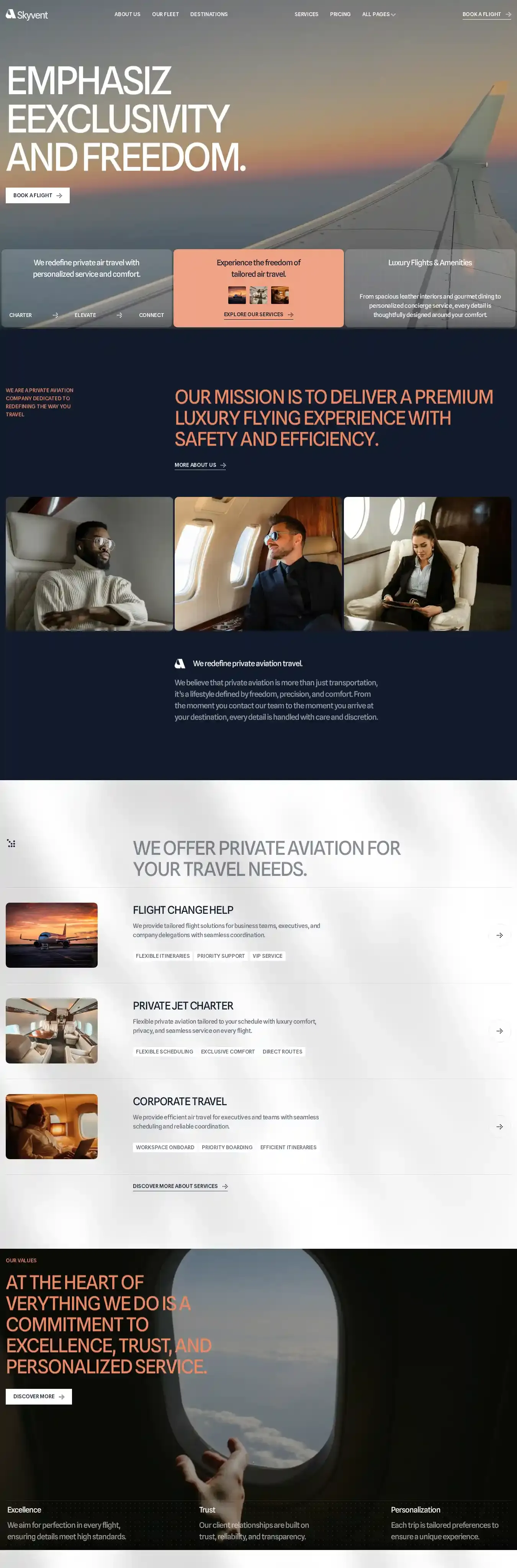 Sky Aero home page on desktop