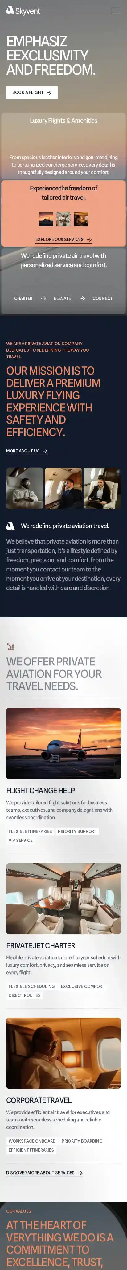 Sky Aero home page on mobile