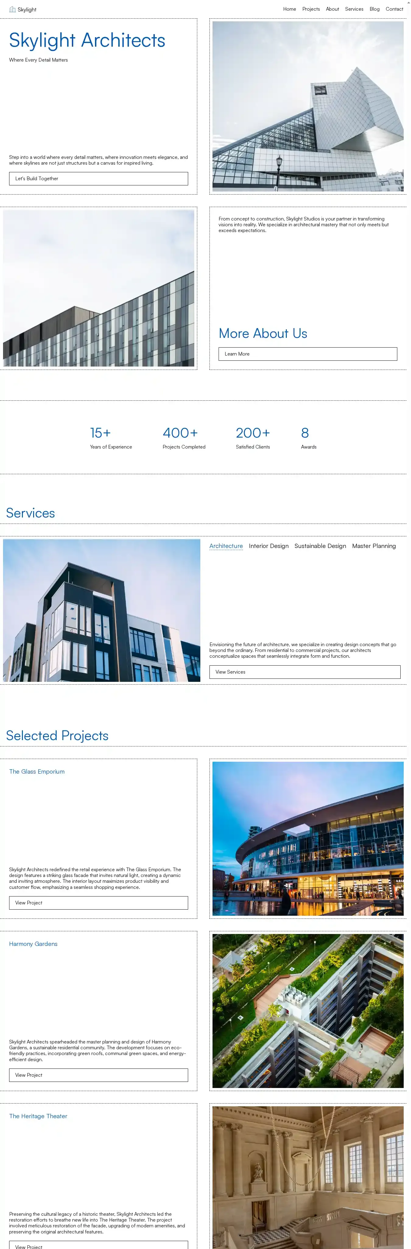 Skylight home page on desktop