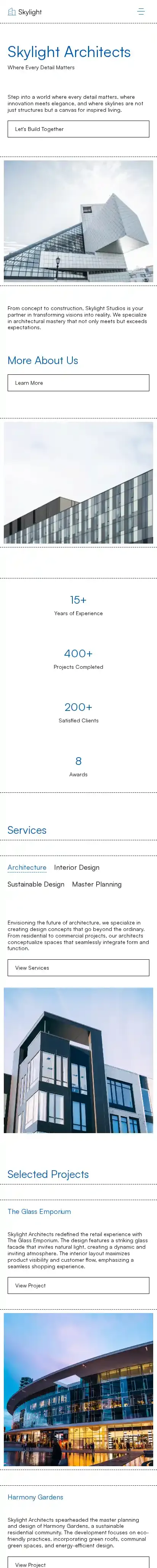 Skylight home page on mobile