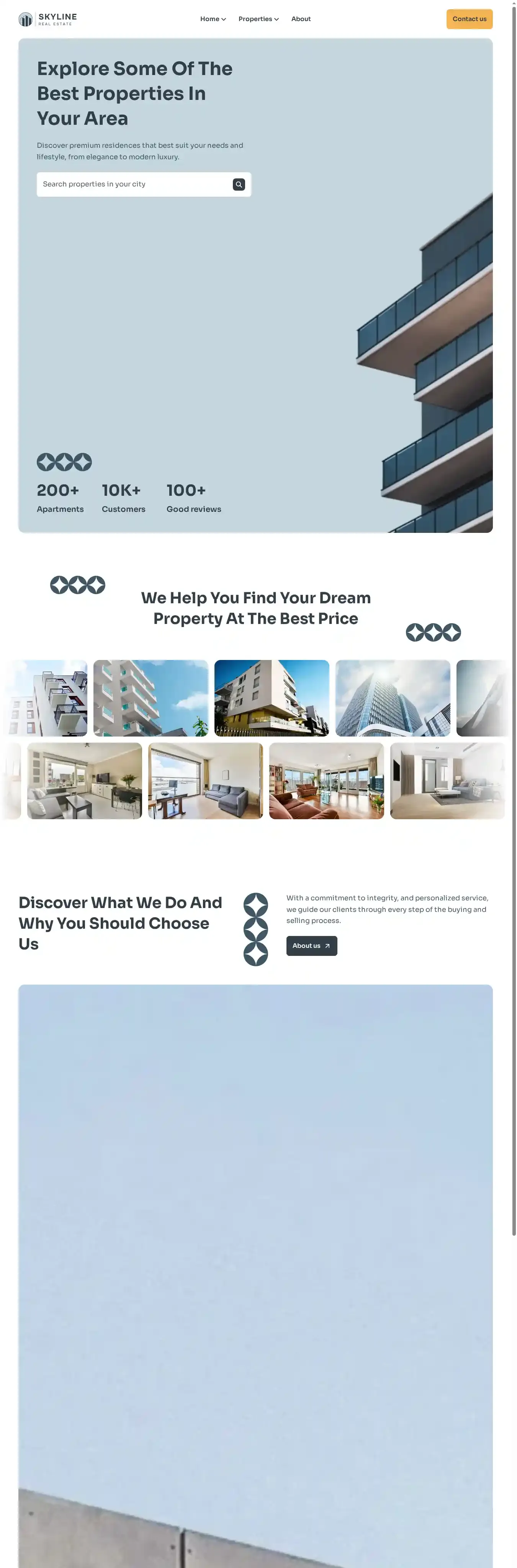 Skyline home page on desktop