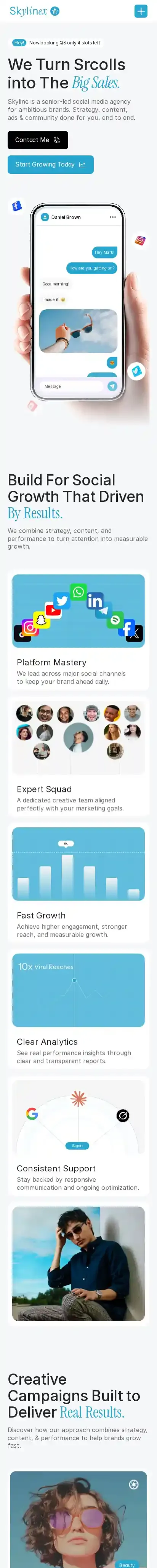 Skylinex home page on mobile