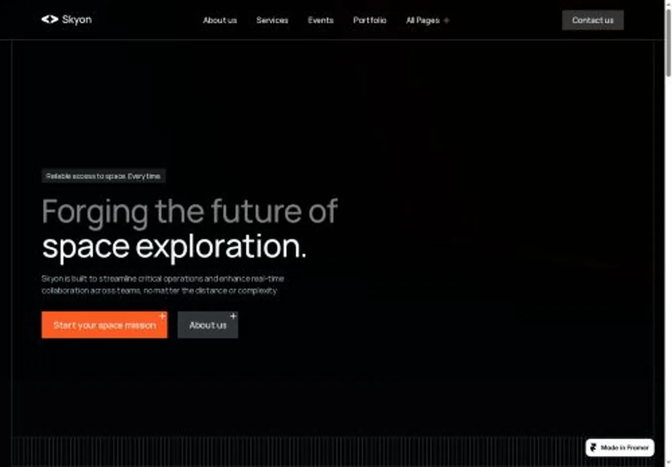 Skyon home page on desktop