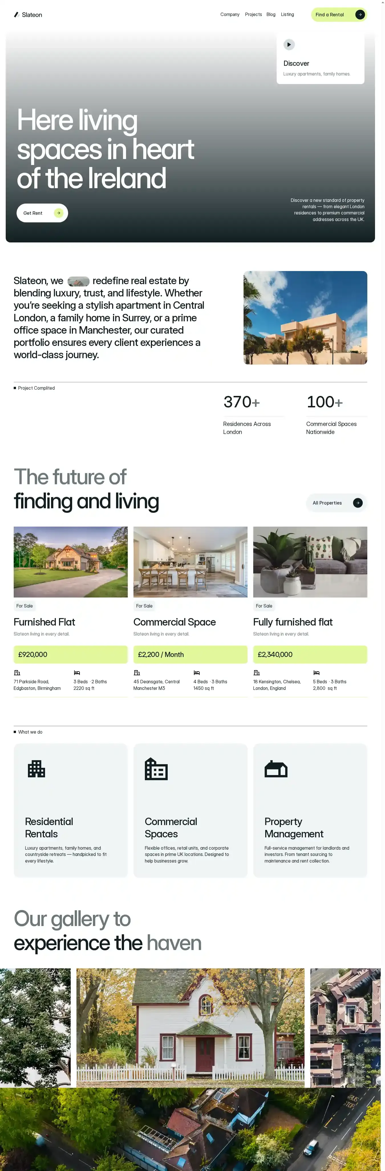 Slateon home page on desktop