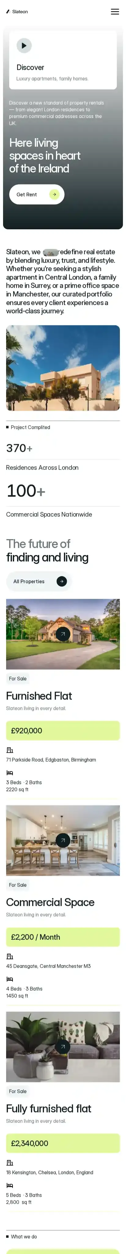 Slateon home page on mobile