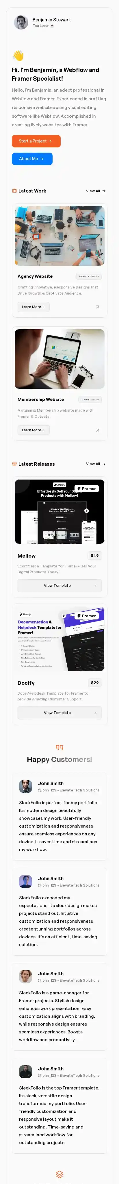 SleekFolio home page on mobile