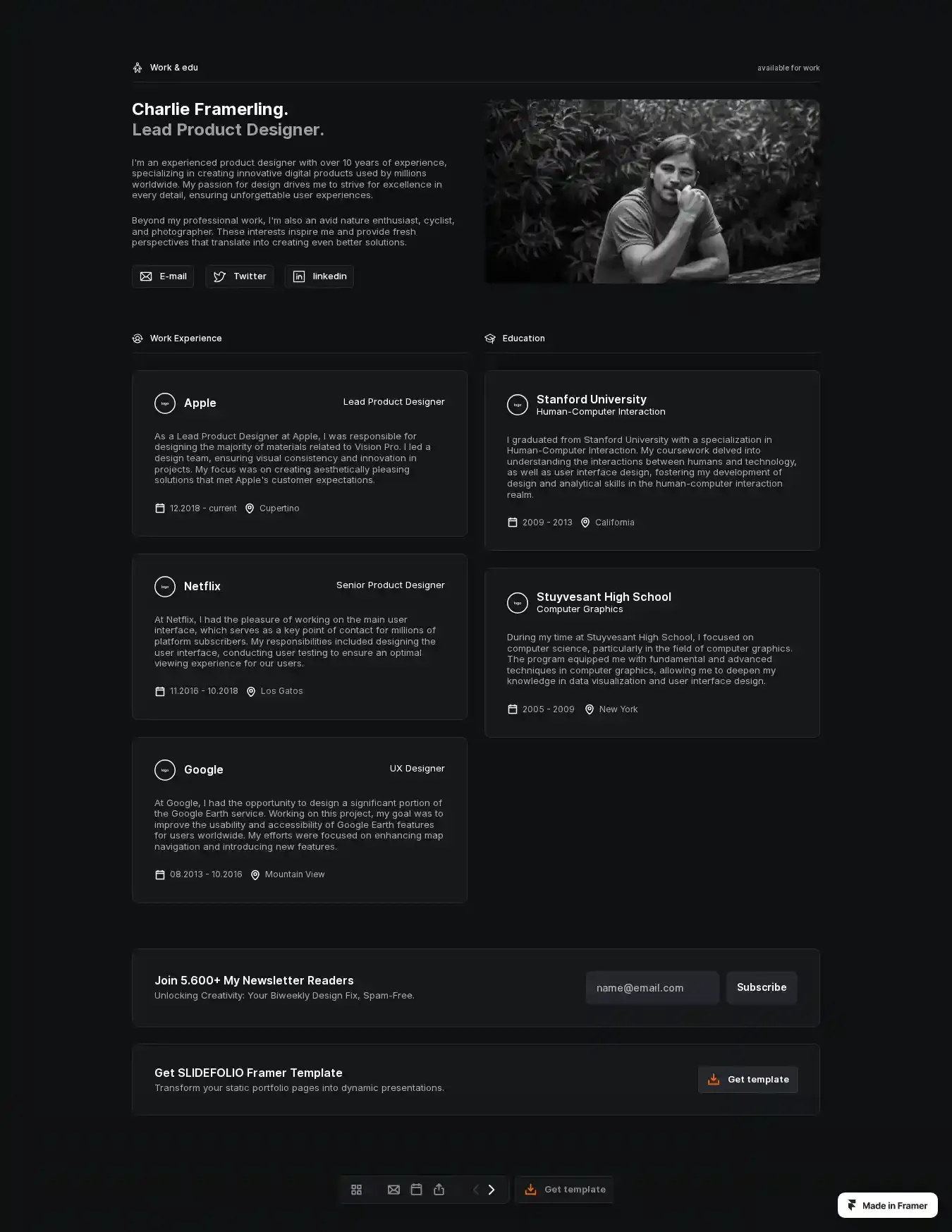 Slidefolio home page on desktop