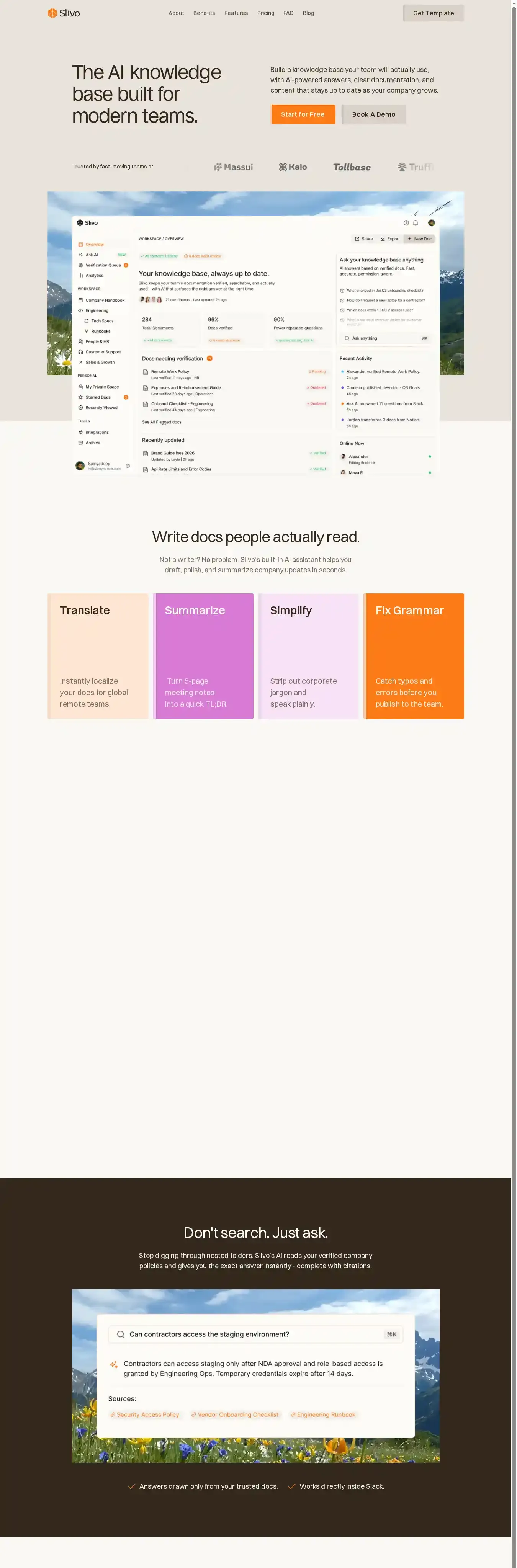 Slivo home page on desktop