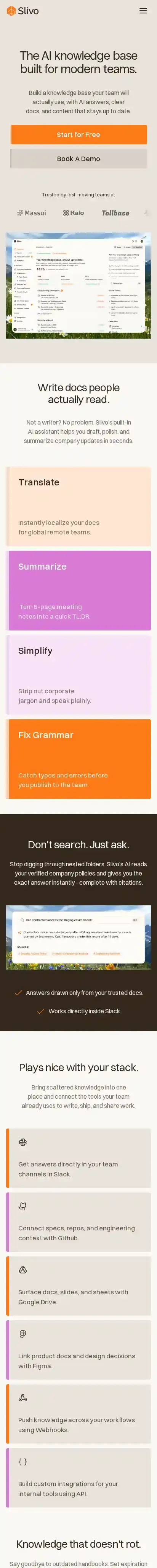 Slivo home page on mobile