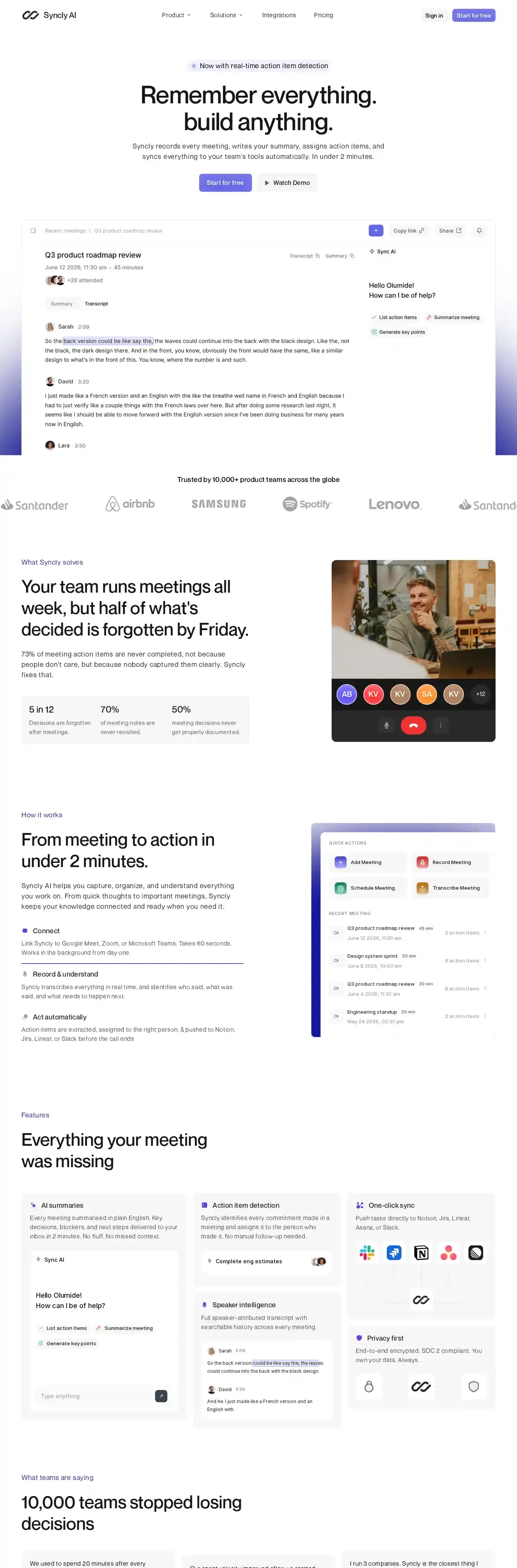 Slyncly home page on desktop