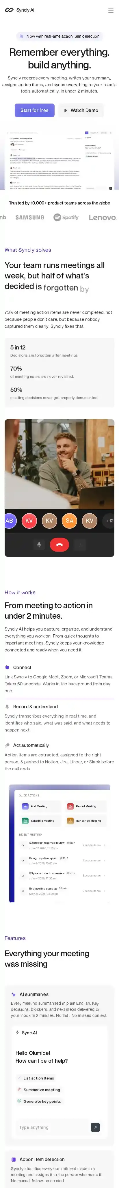 Slyncly home page on mobile