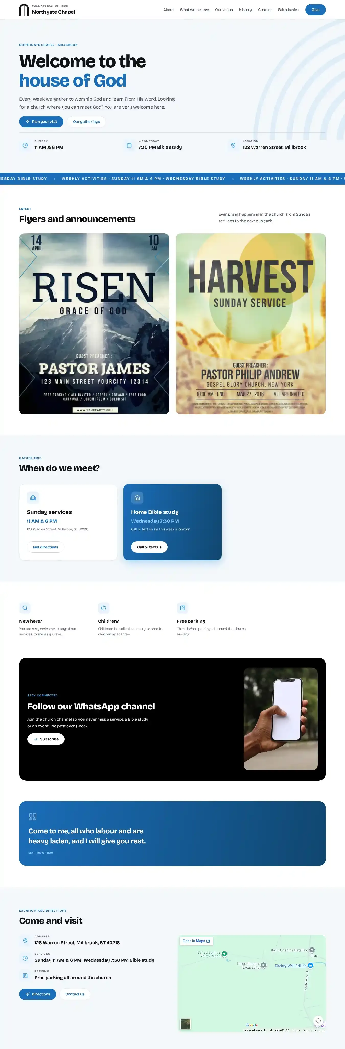 Small Church home page on desktop