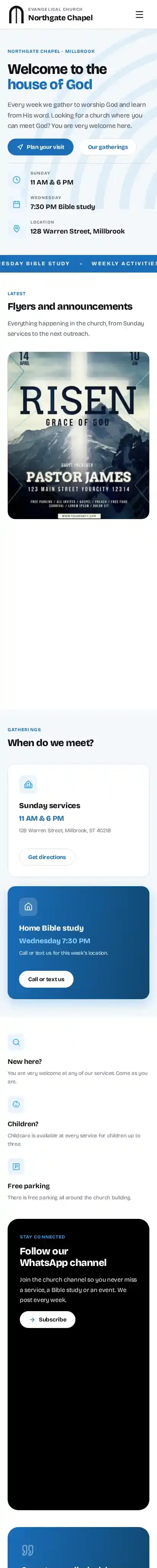 Small Church home page on mobile