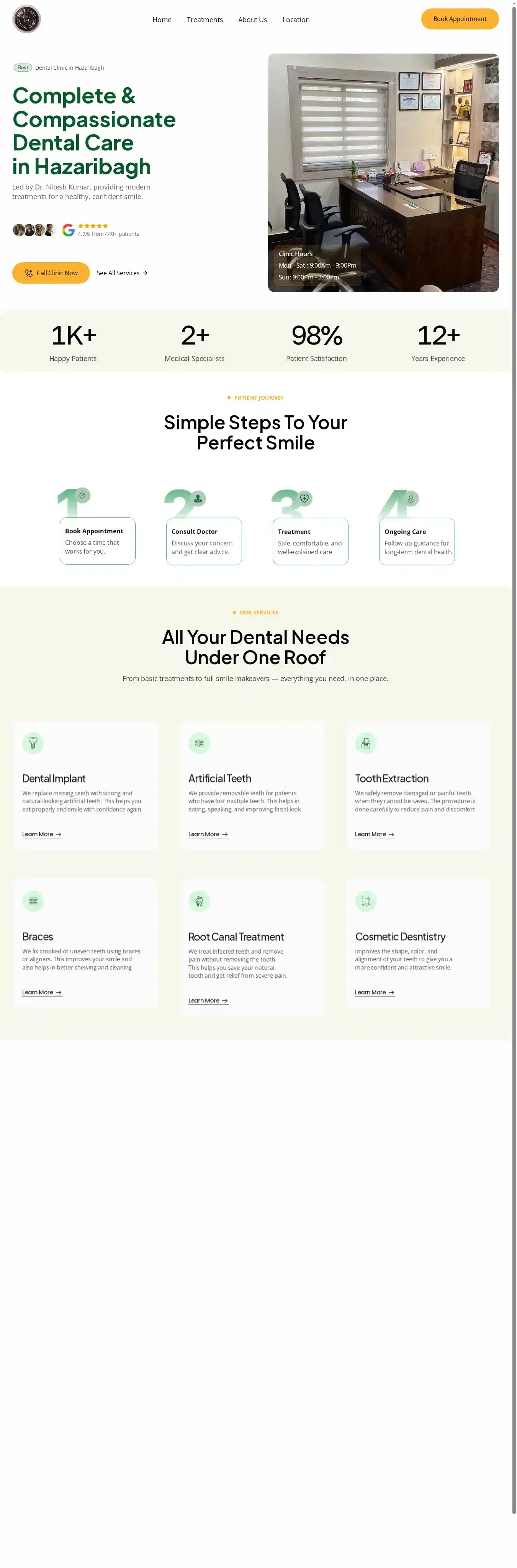 SmileCaretemp home page on desktop