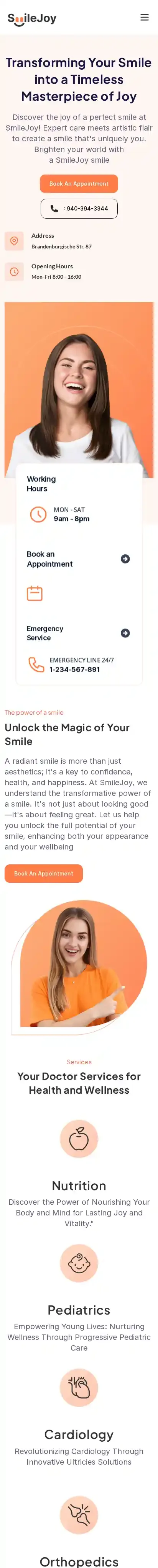 SmileJoy home page on mobile