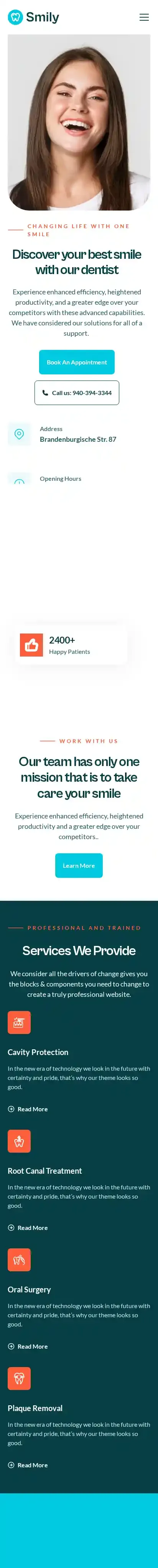 Smily home page on mobile