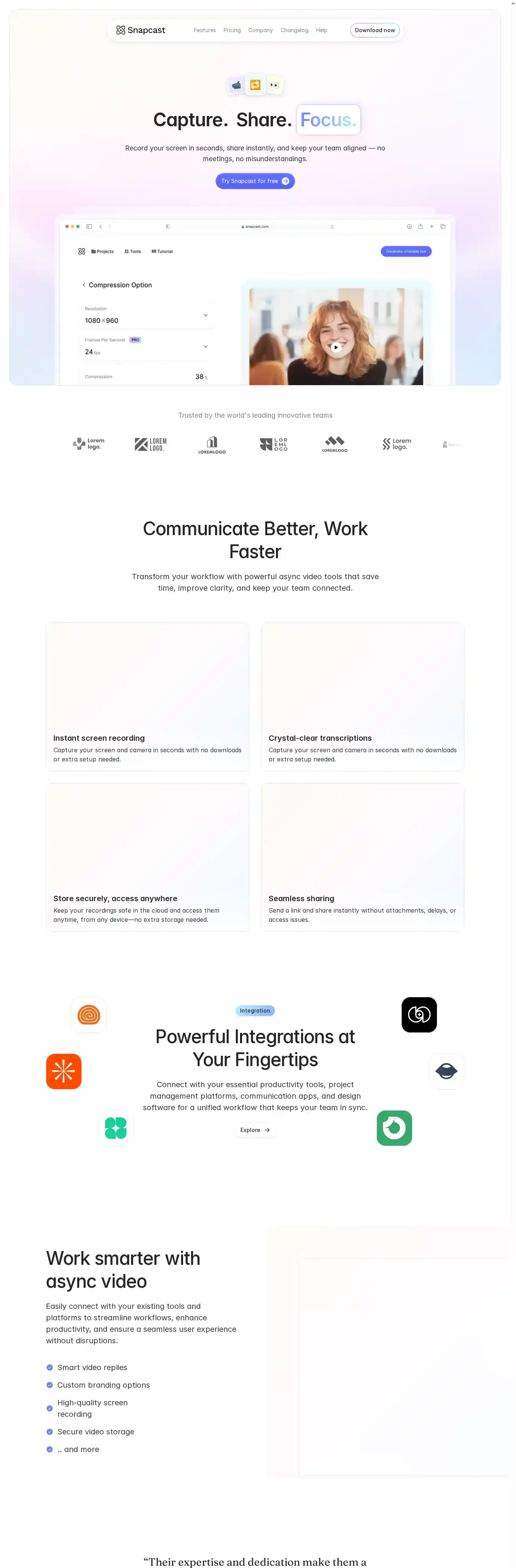 SnapCast home page on desktop