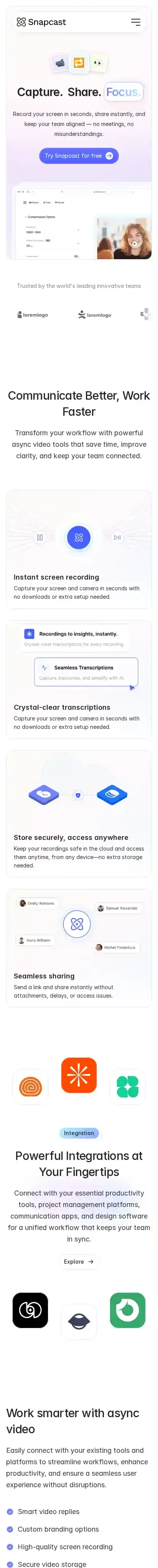 SnapCast home page on mobile