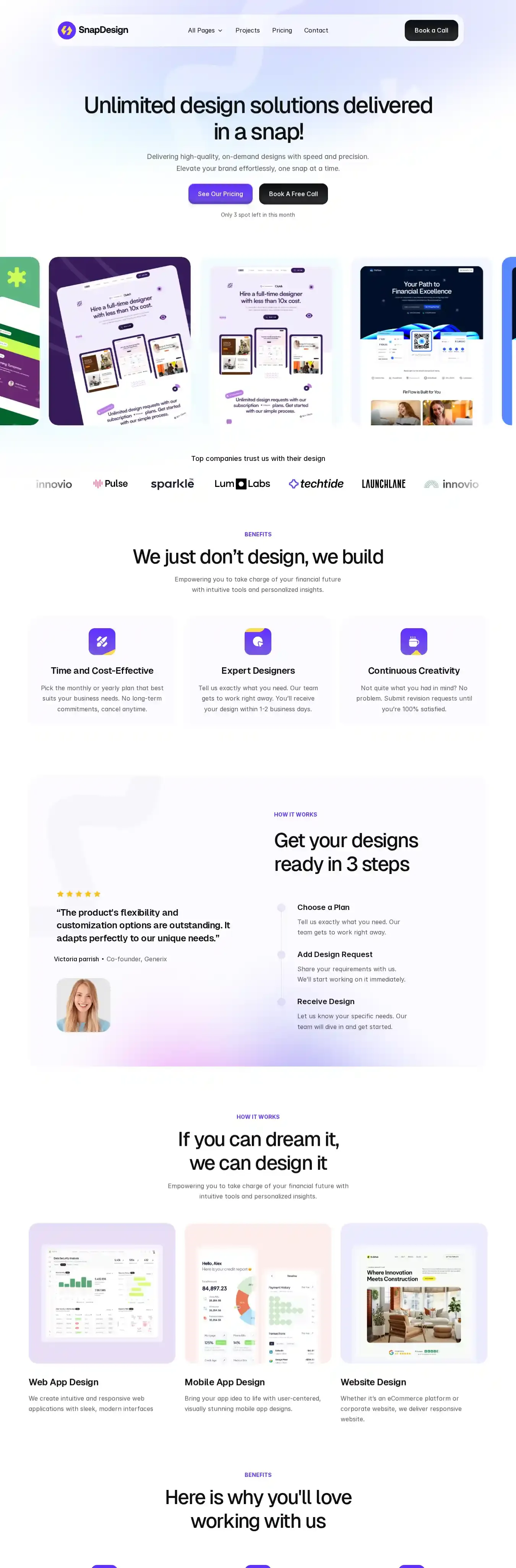 SnapDesign home page on desktop