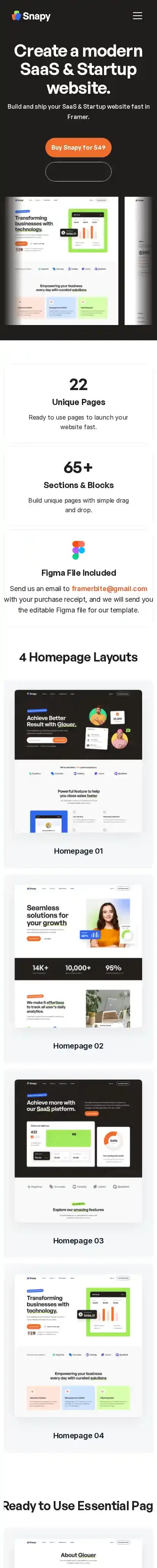 Snapy home page on mobile