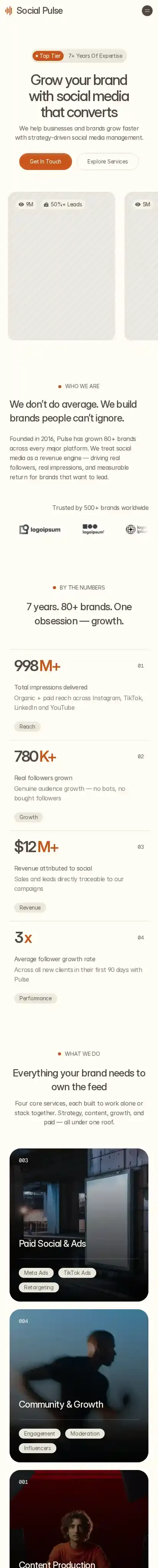 Social Pulse home page on mobile