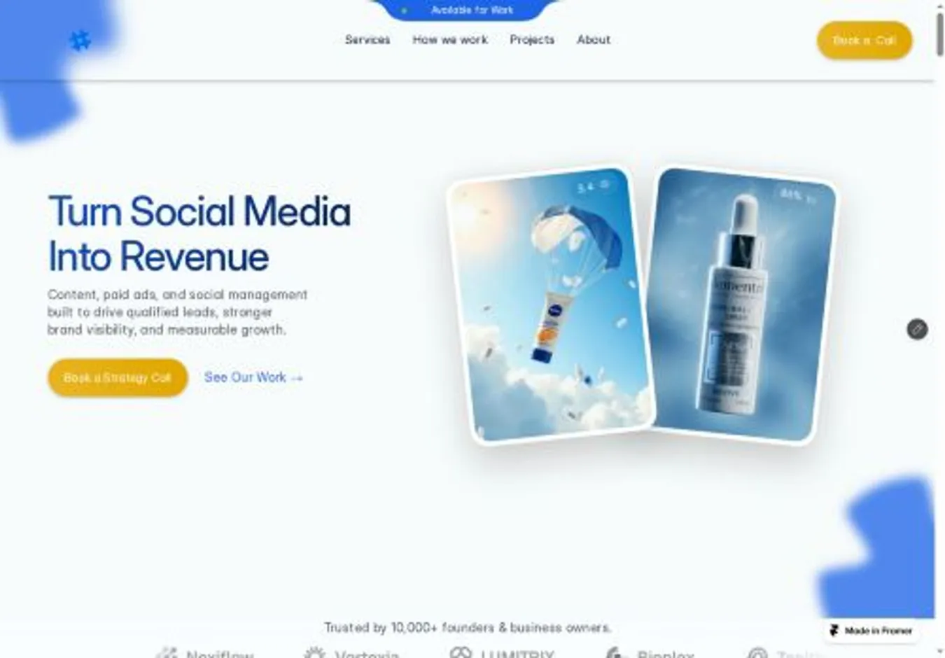 Socialblue home page on desktop