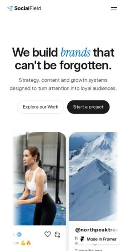 SocialField home page on mobile