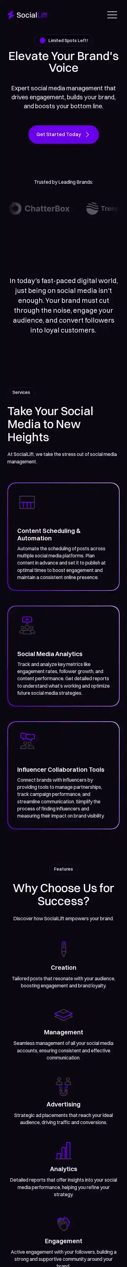 SocialLift home page on mobile