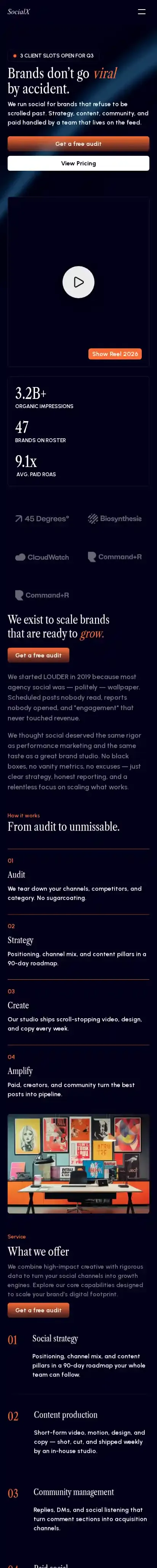 SocialX home page on mobile