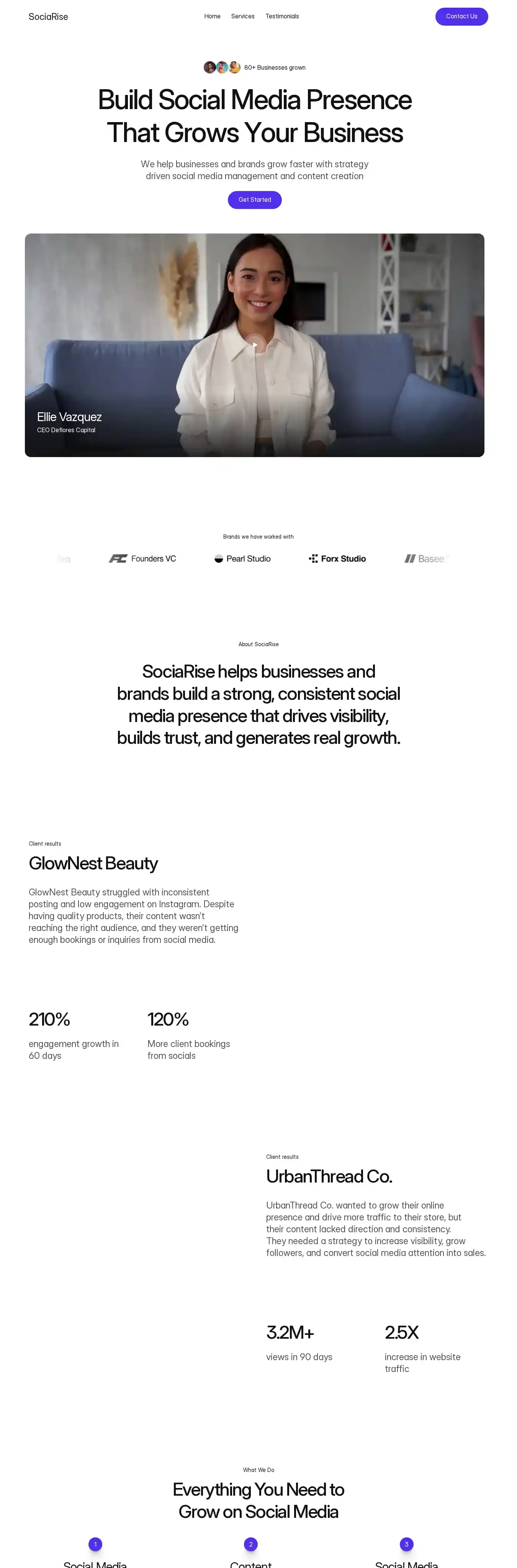 SociaRise home page on desktop
