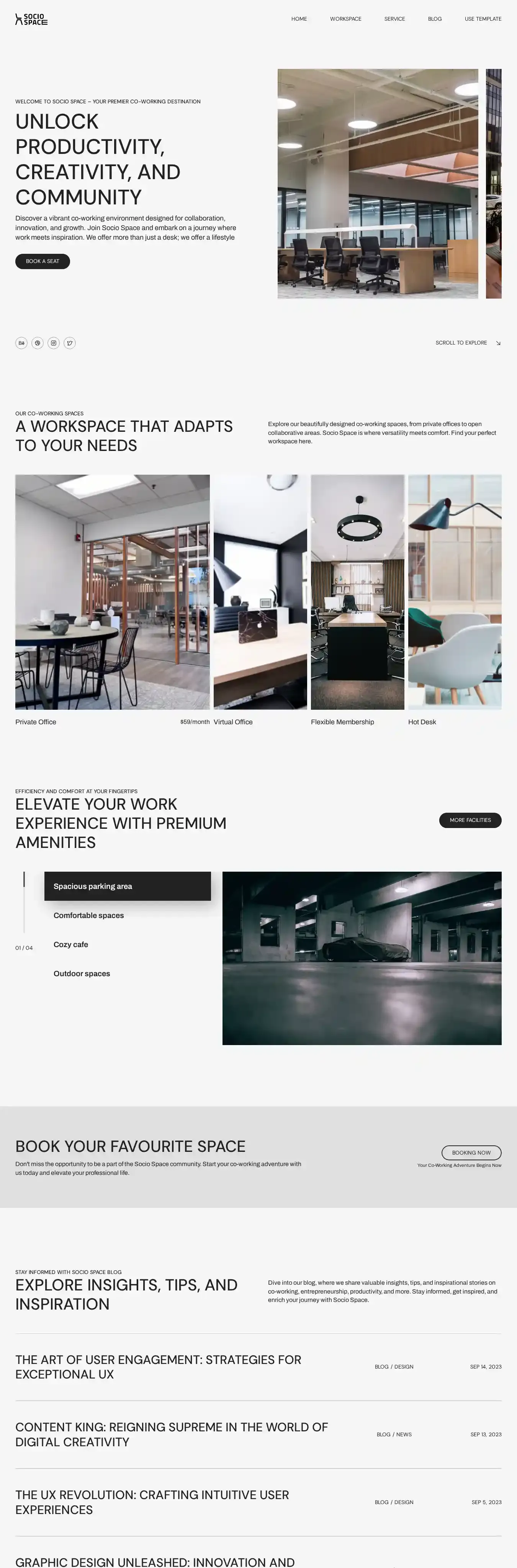 Socio Space home page on desktop