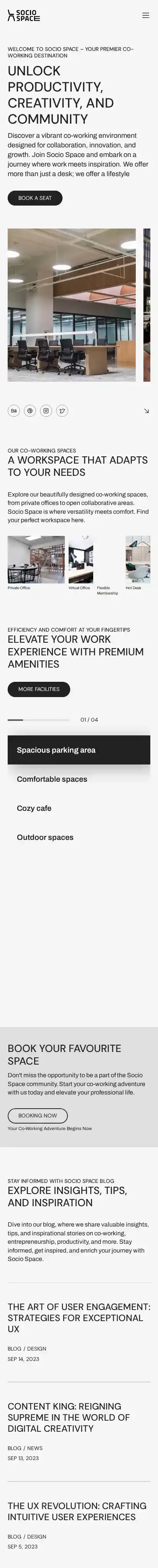 Socio Space home page on mobile