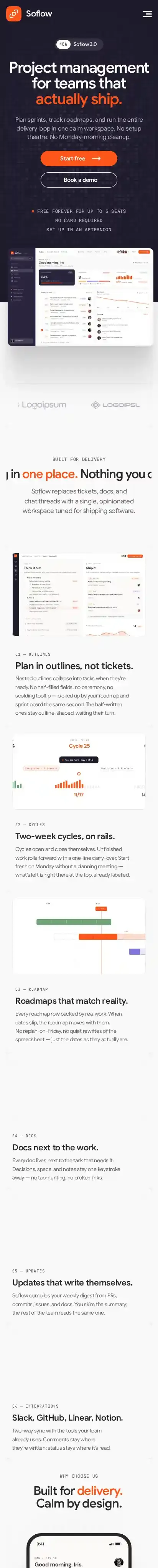 Soflow home page on mobile