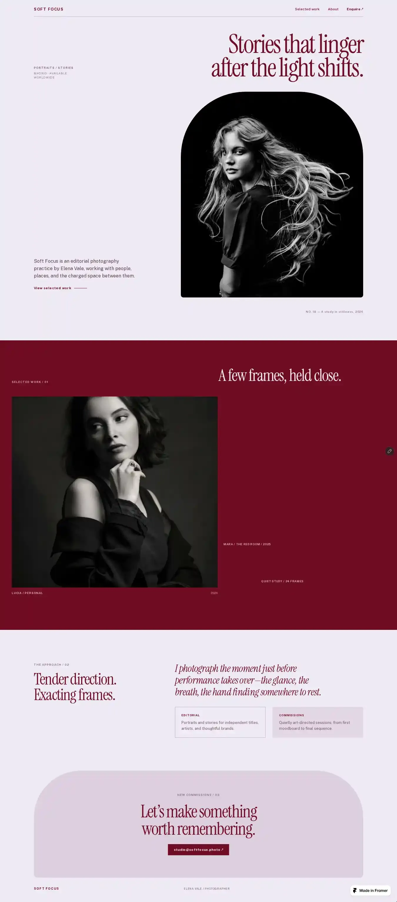 Soft Focus Studio home page on desktop
