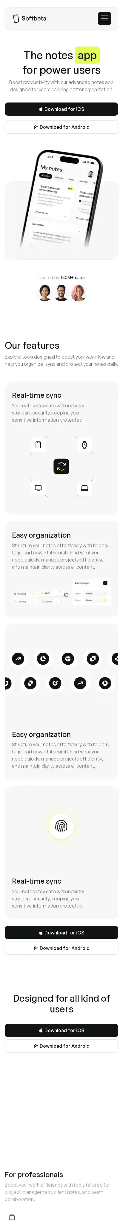 Softbeta home page on mobile