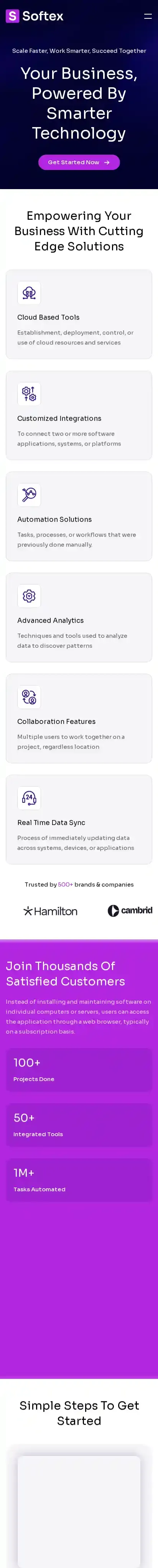 Softex home page on mobile